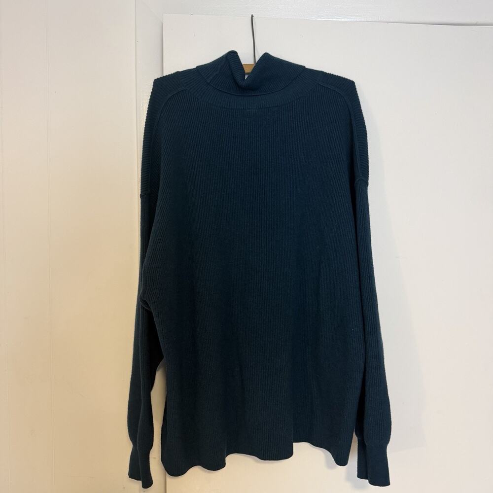 Free People Softly Structured Turtleneck Sweater Womens XL Teal Oversized Tunic